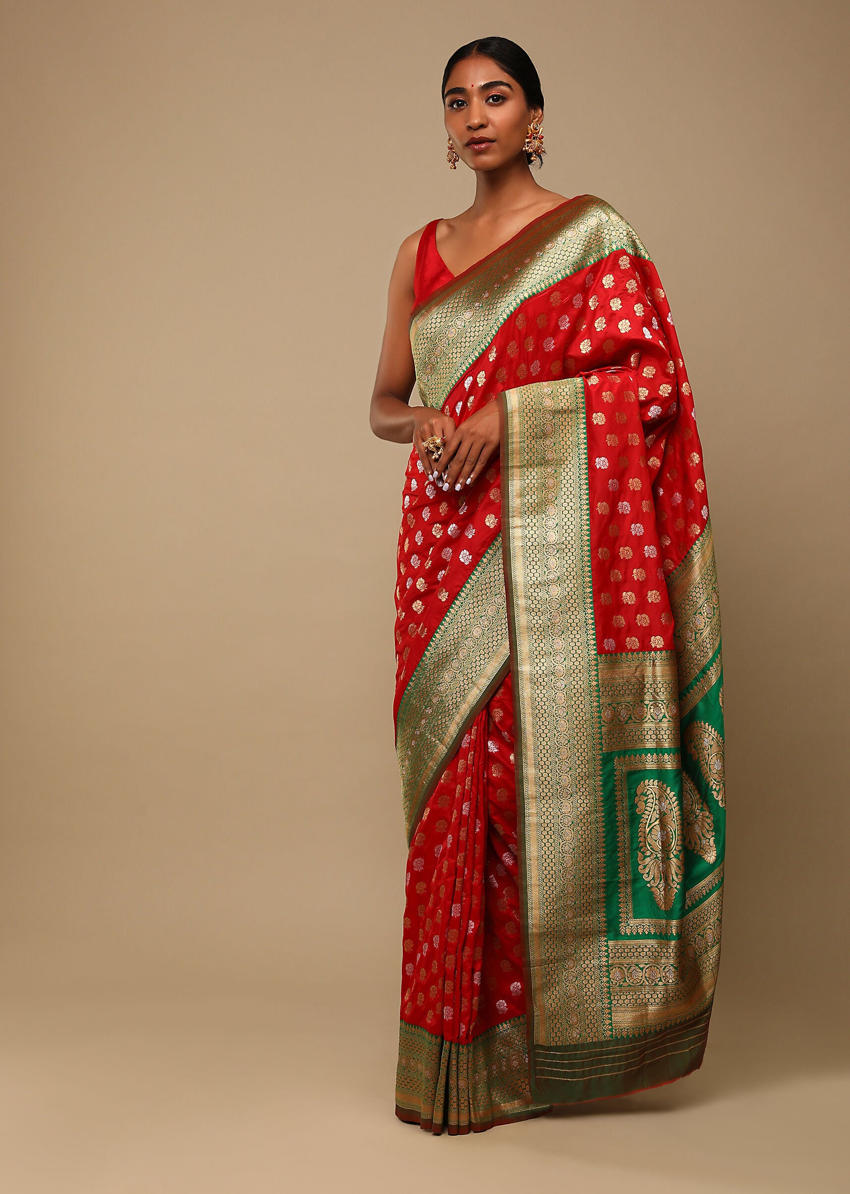 Designer SareeRedColorBanarasi Art SilkWovenSaree ForEngagement