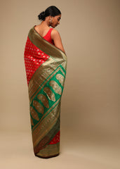 Designer SareeRedColorBanarasi Art SilkWovenSaree ForEngagement