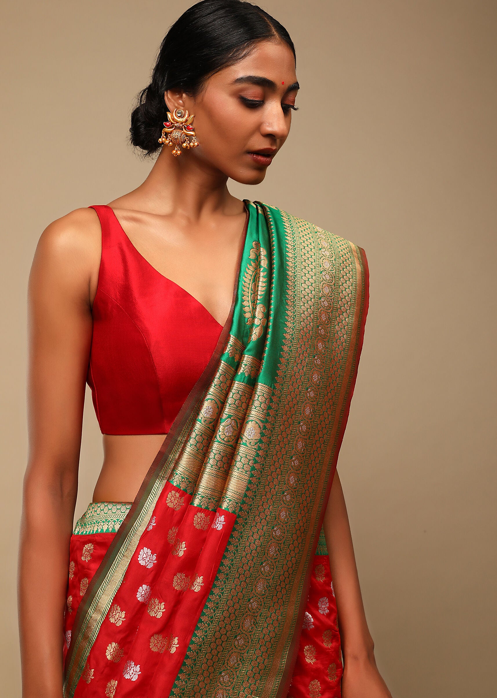 Designer SareeRedColorBanarasi Art SilkWovenSaree ForEngagement