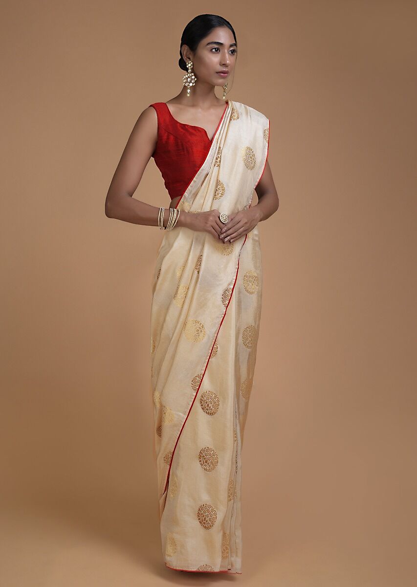 Off White Banarasi Art Silk Woven Saree