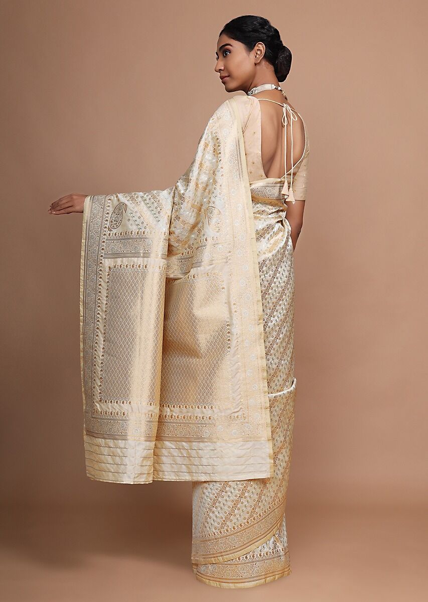 Cream Banarasi Art Silk Woven Saree