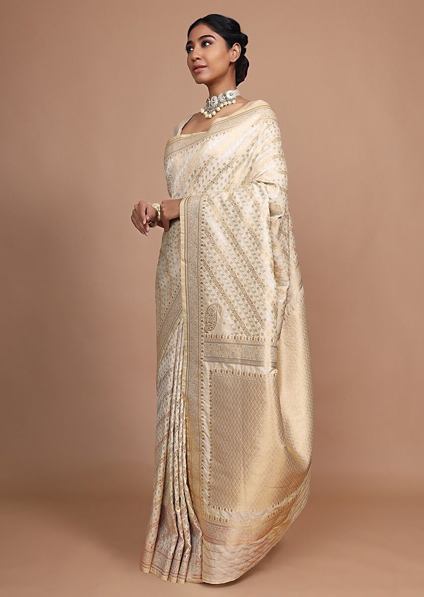 Cream Banarasi Art Silk Woven Saree