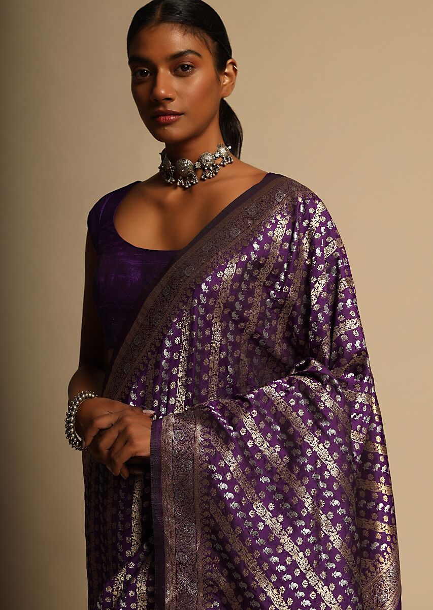 Purple Banarasi Art Silk Woven Saree