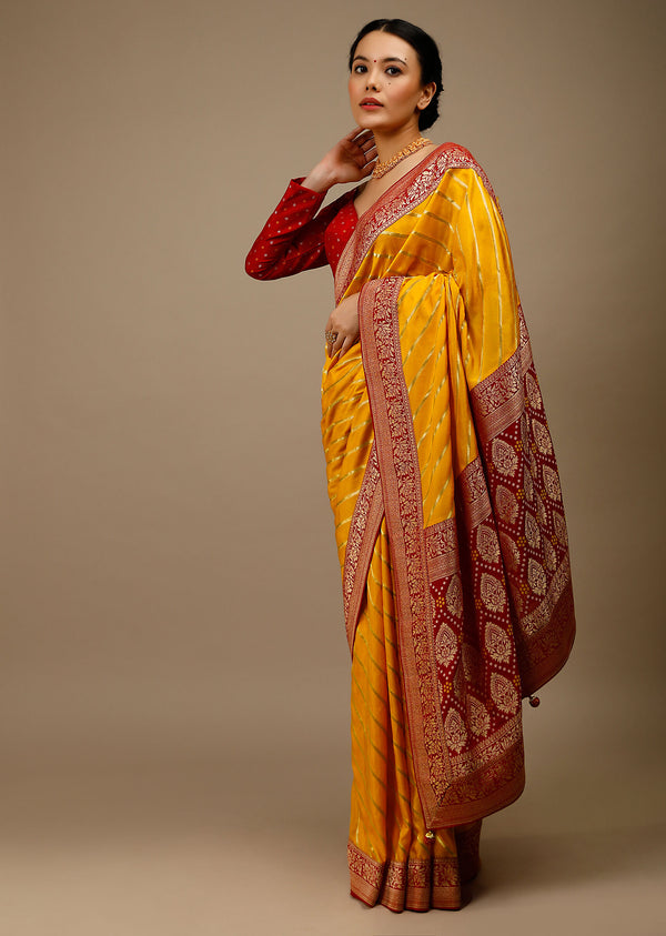 Designer Saree Yellow Color Banarasi Art Silk Woven Saree For Engagement