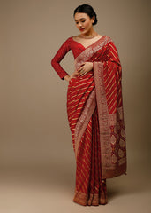 Designer SareeRedColorBanarasi Art SilkWovenSaree ForEngagement