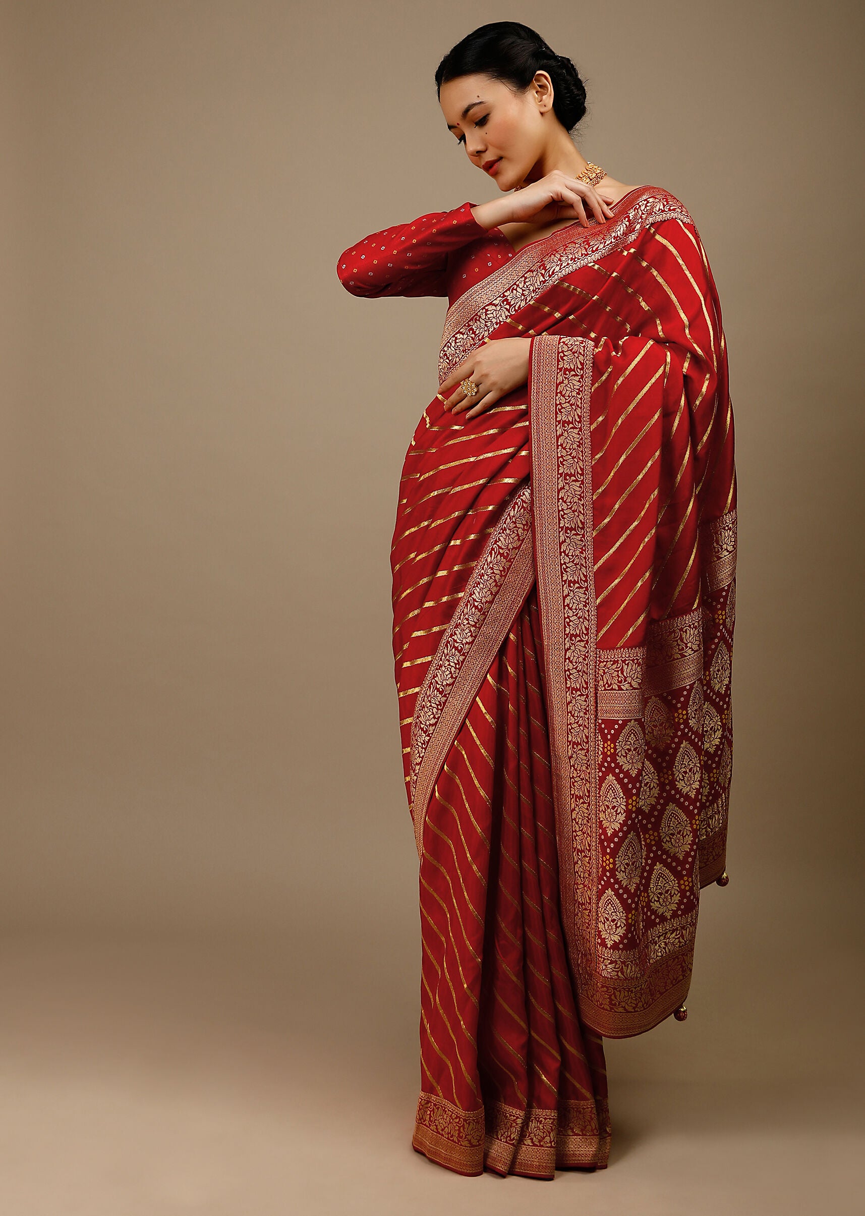 Designer SareeRedColorBanarasi Art SilkWovenSaree ForEngagement