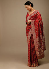 Designer SareeRedColorBanarasi Art SilkWovenSaree ForEngagement