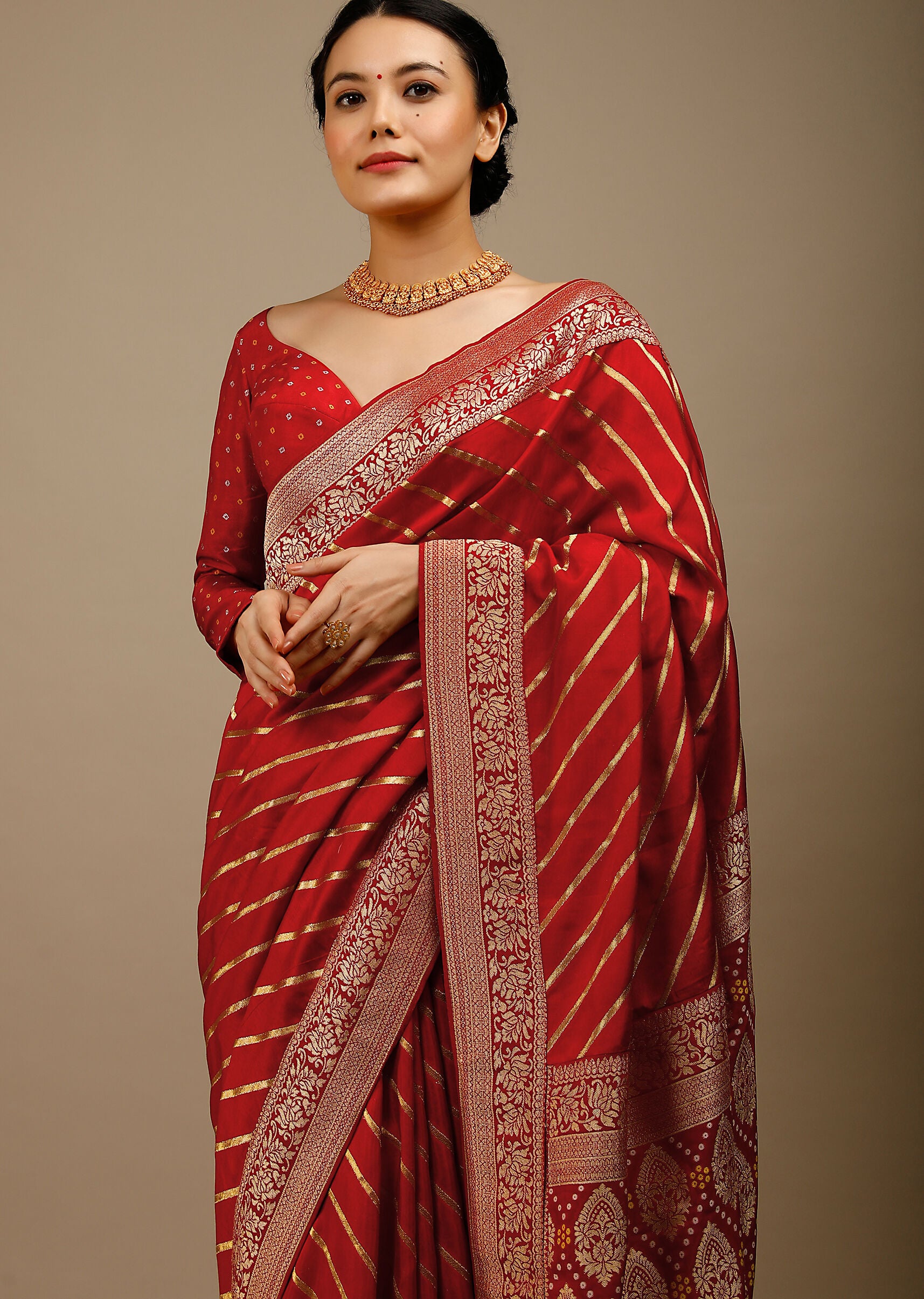 Designer SareeRedColorBanarasi Art SilkWovenSaree ForEngagement