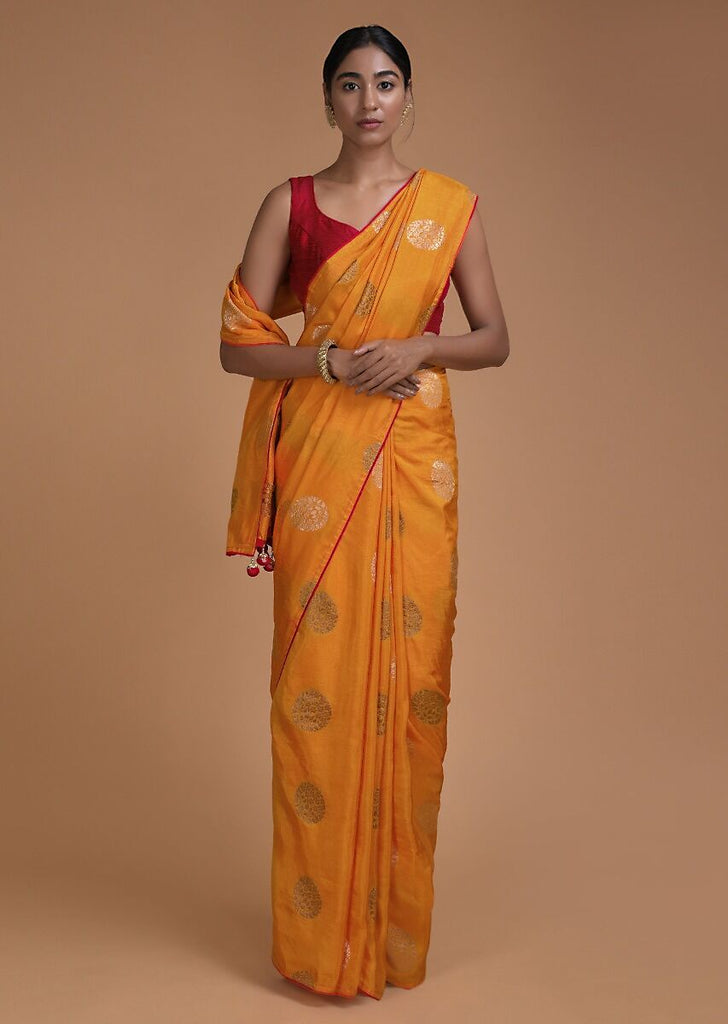 Designer SareeMustardColorBanarasi Art SilkWovenSaree ForEngagement