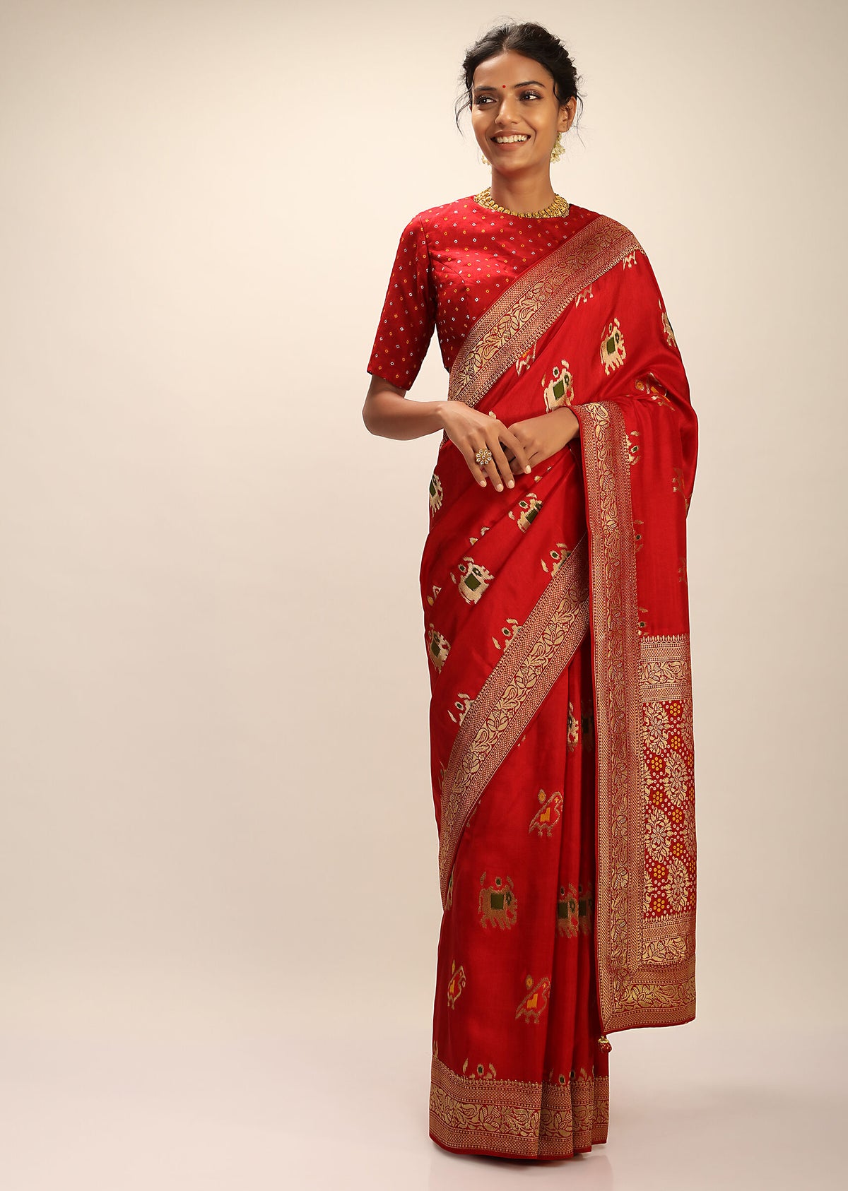 Designer SareeRedColorBanarasi Art SilkWovenSaree ForEngagement