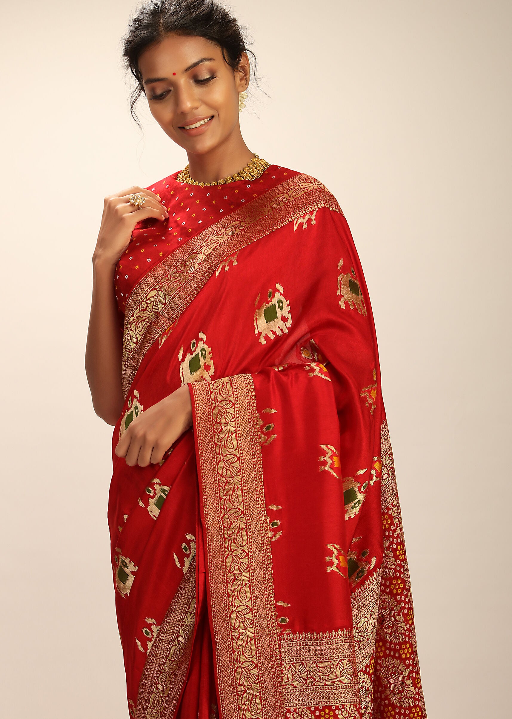 Designer SareeRedColorBanarasi Art SilkWovenSaree ForEngagement