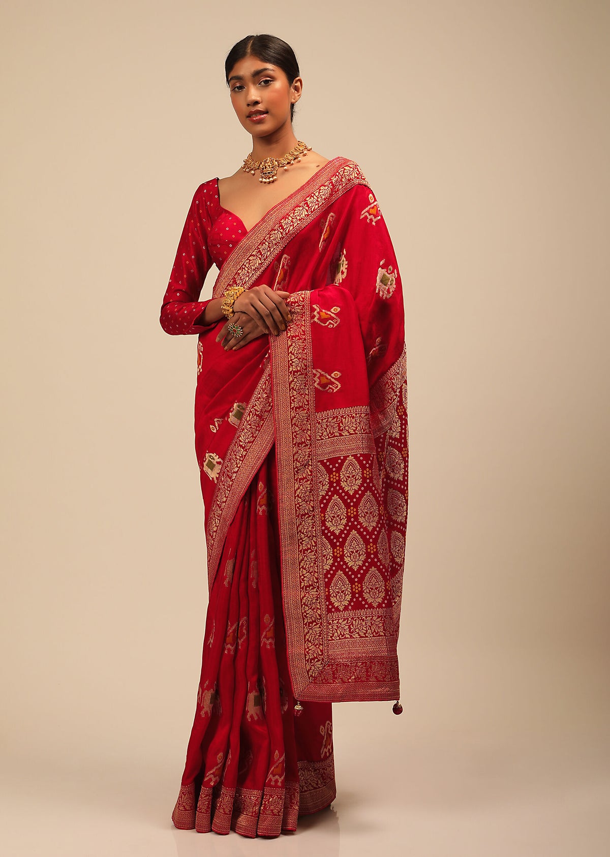 Designer SareeRedColorBanarasi Art SilkWovenSaree ForEngagement