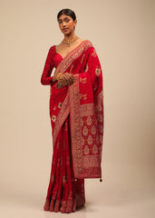 Designer SareeRedColorBanarasi Art SilkWovenSaree ForEngagement