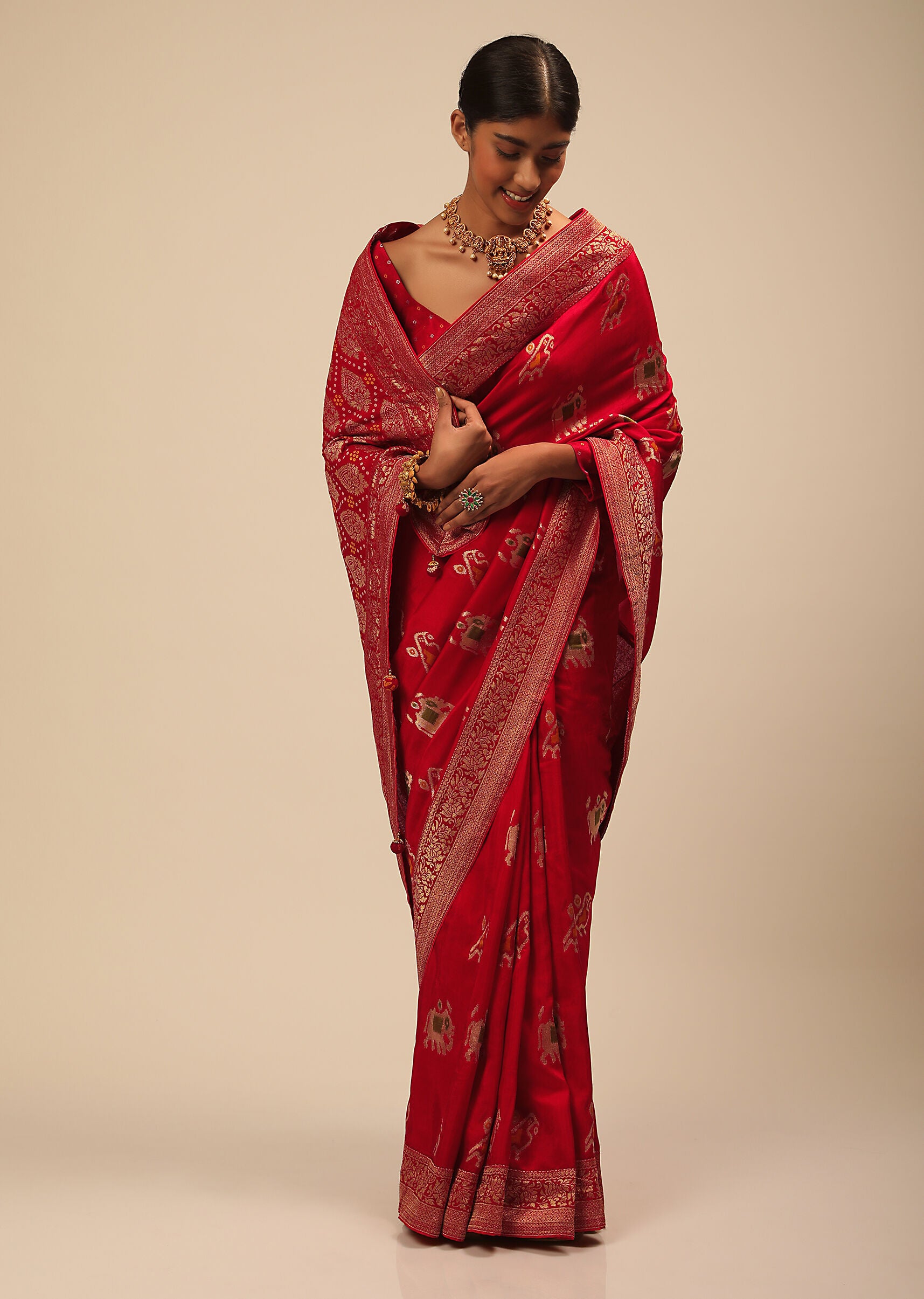 Designer SareeRedColorBanarasi Art SilkWovenSaree ForEngagement