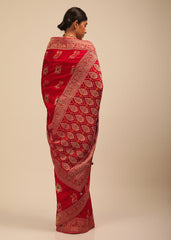 Designer SareeRedColorBanarasi Art SilkWovenSaree ForEngagement