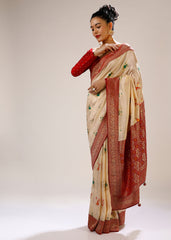 Designer SareeOff WhiteColorBanarasi Art SilkWovenSaree ForEngagement