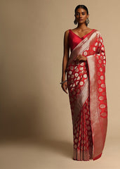 Designer SareeRedColorBanarasi Art SilkWovenSaree ForEngagement