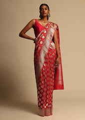 Designer SareeRedColorBanarasi Art SilkWovenSaree ForEngagement