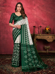 Sari imprimé en soie artistique Mysore vert