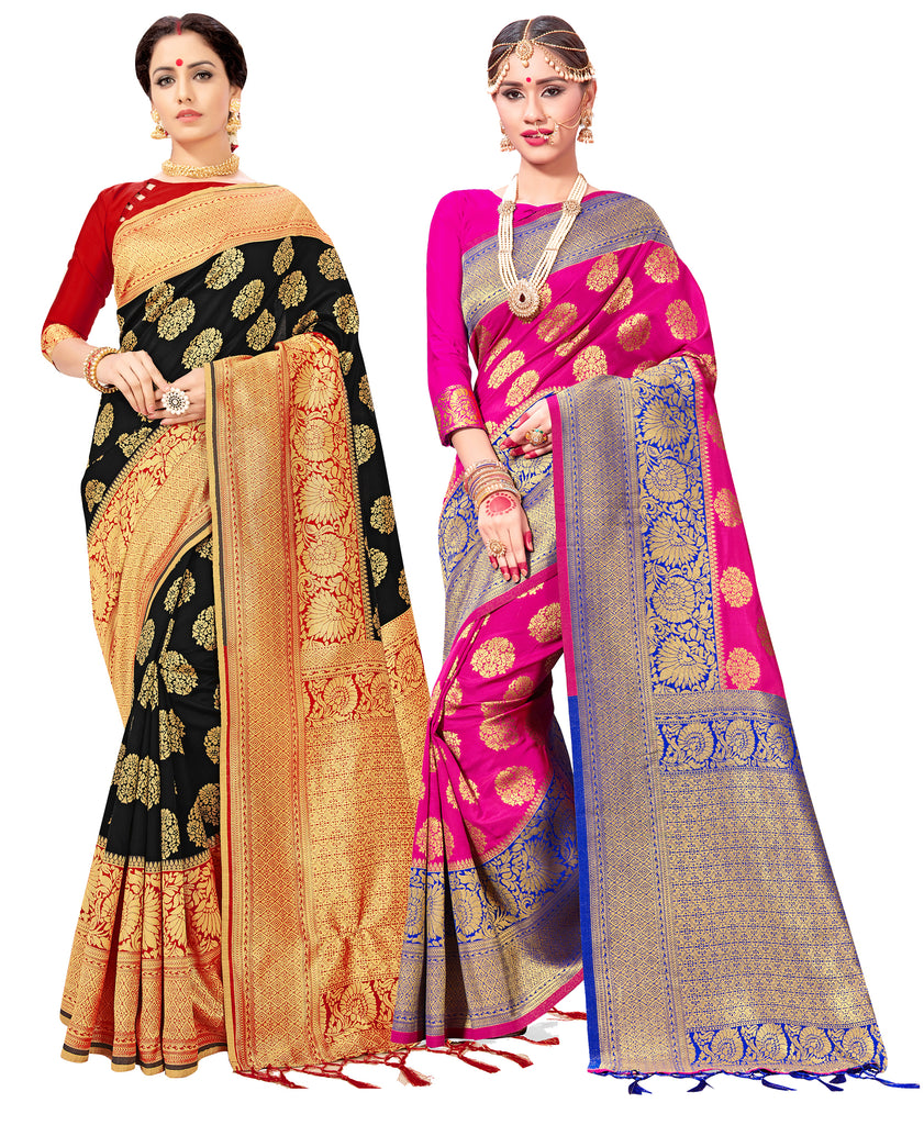 Traditional Combo Pack of 2 Color Banarasi Art Silk Woven Saree For Ceremonial