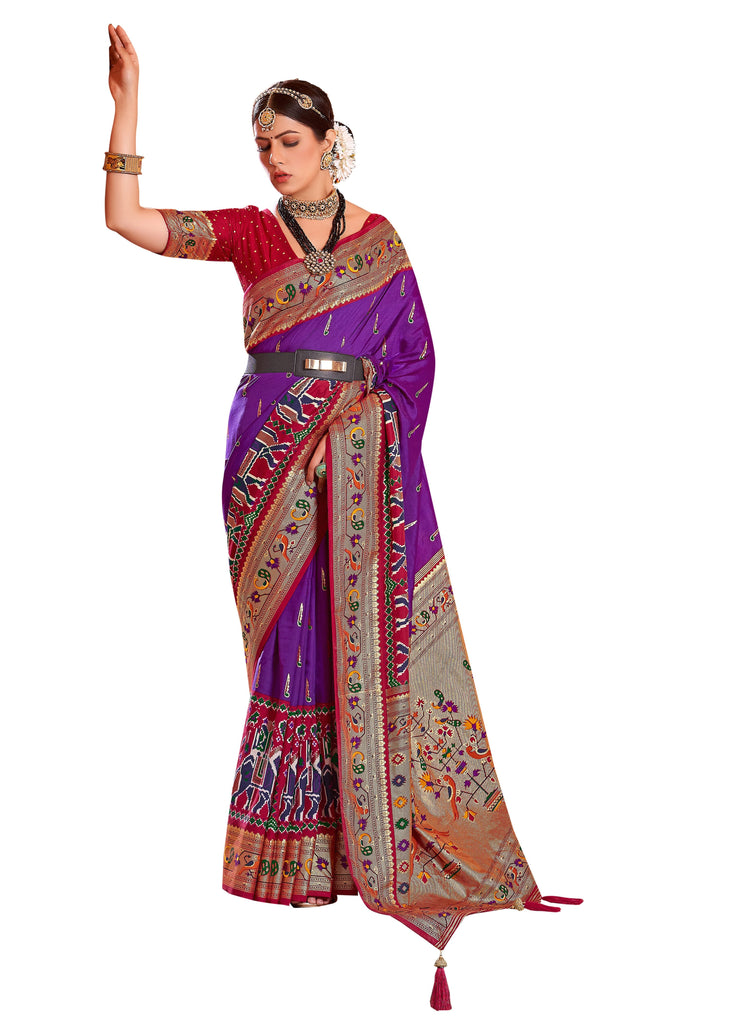 Traditional Ethnicwear Purple Art Silk Foil Print Saree