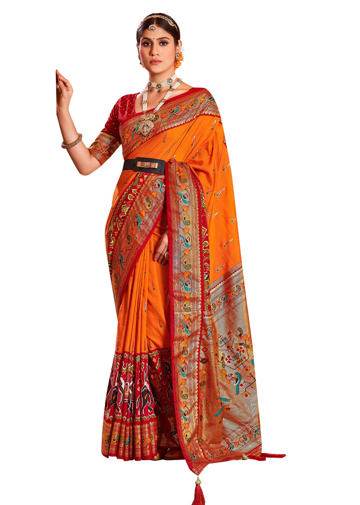 Traditional Ethnicwear Orange Art Silk Foil Print Saree
