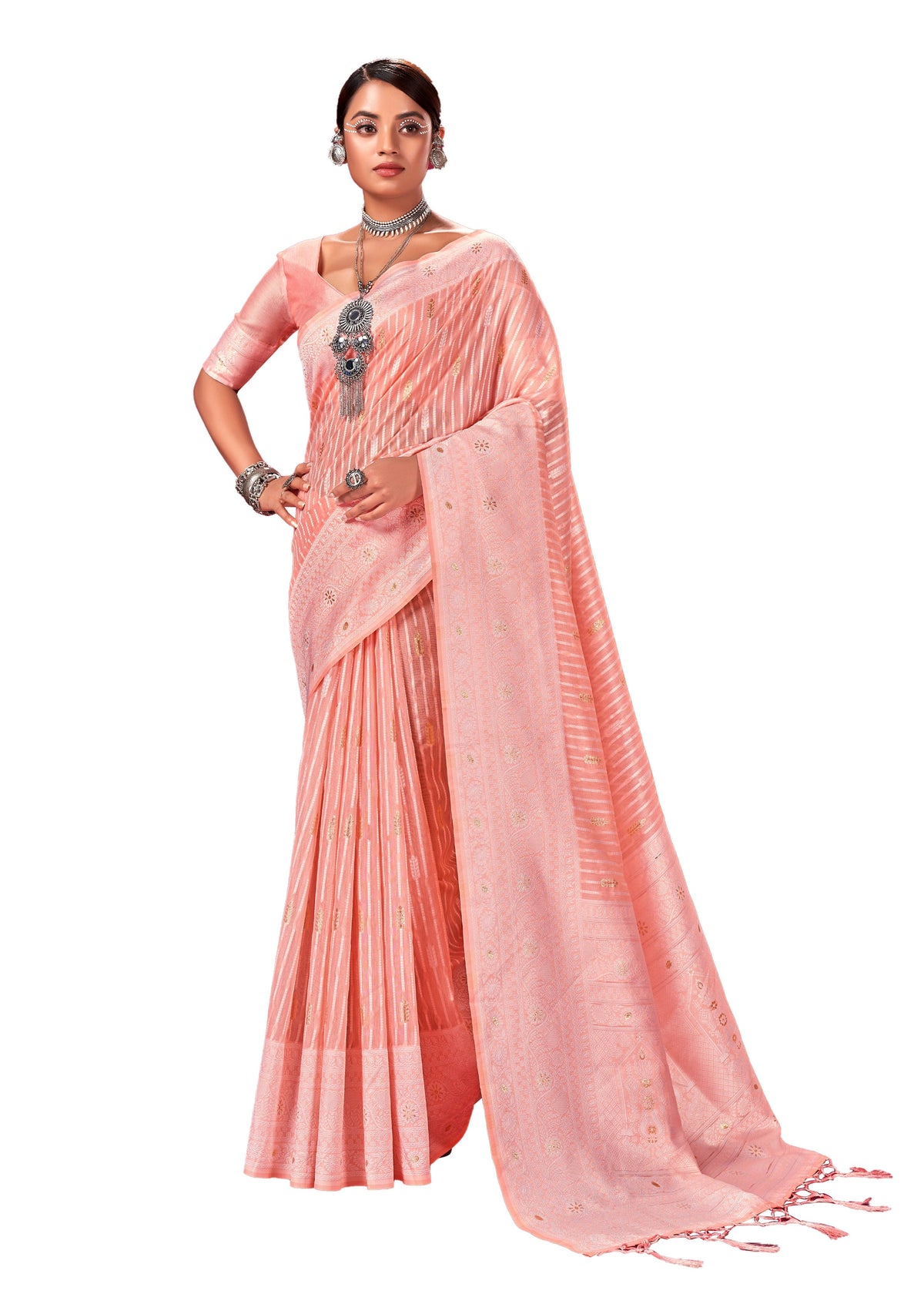 Peach Banarasi Art Silk Woven Saree