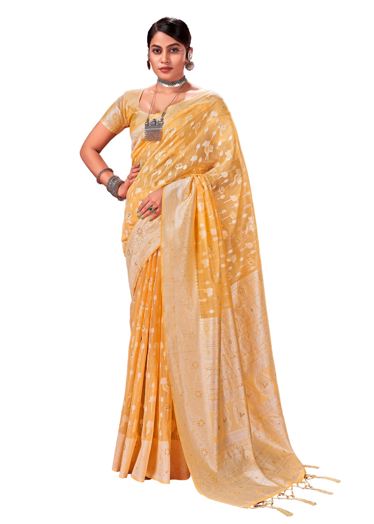 Yellow Banarasi Art Silk Woven Saree