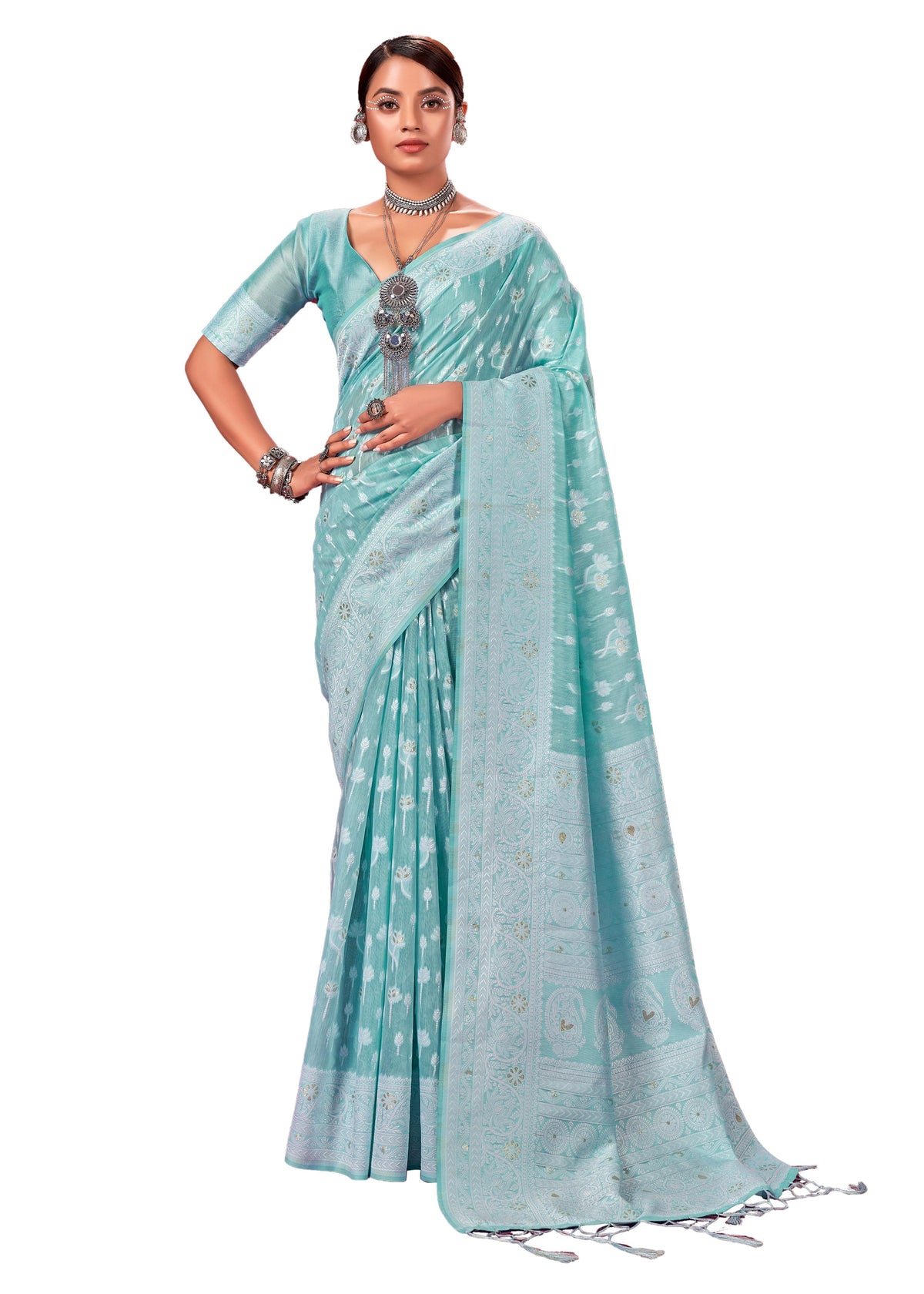 Sky Blue Banarasi Art Silk Woven Saree