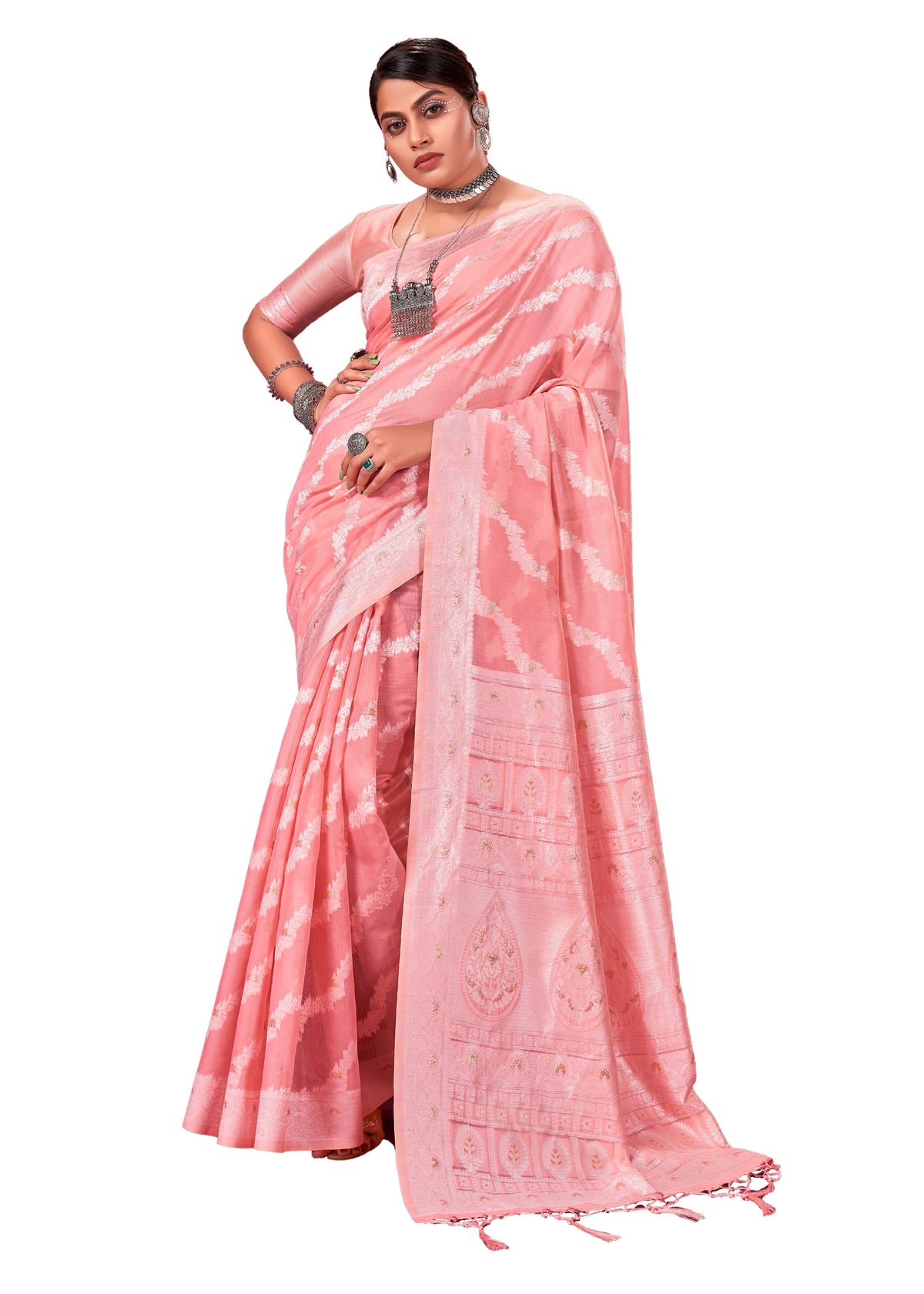 Pink Banarasi Art Silk Woven Saree