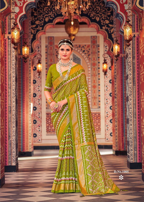 Traditional Ethnicwear Green Silk Cotton Foil Printed Saree