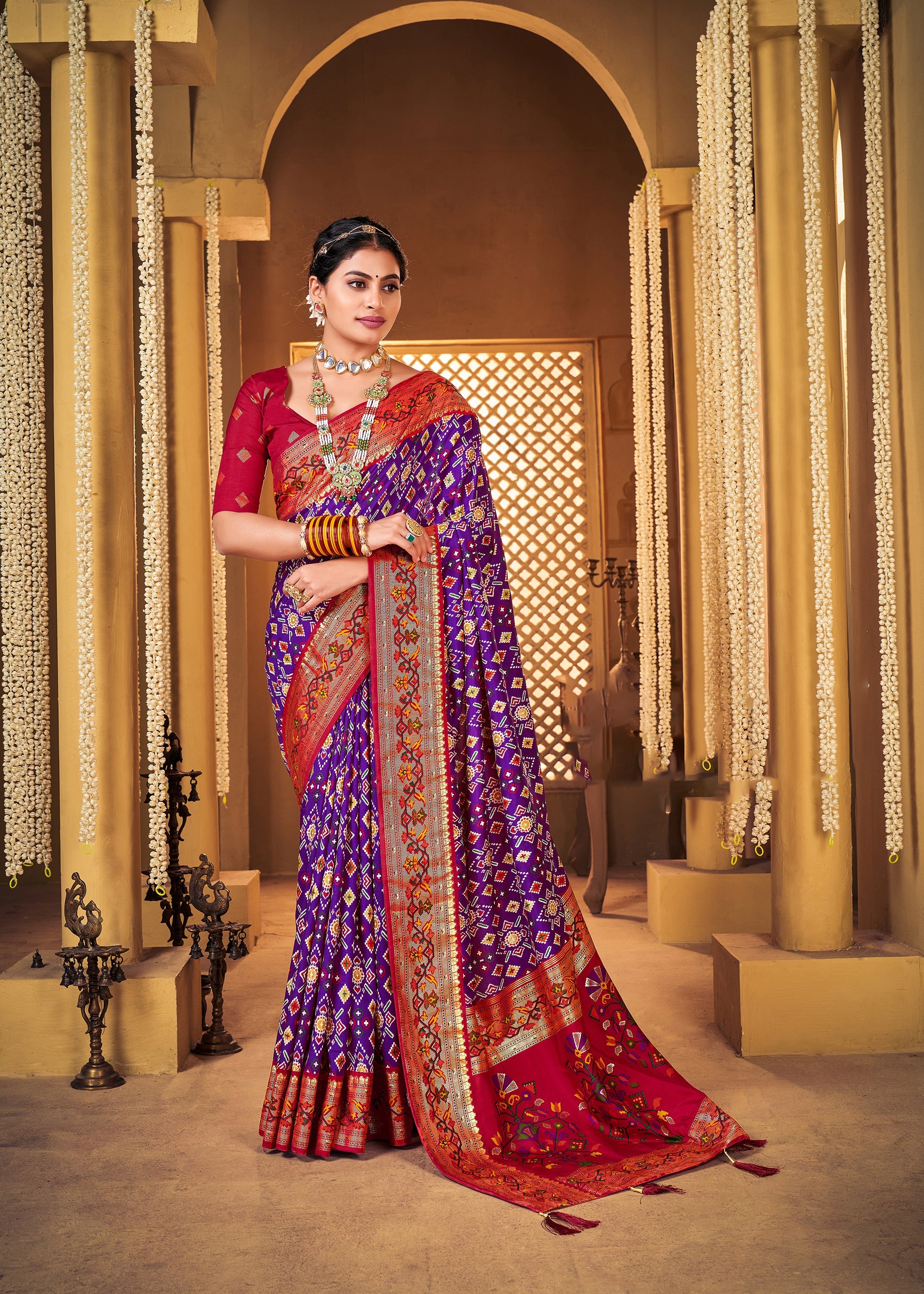 Traditional Ethnicwear Purple Silk Cotton Foil Printed Saree