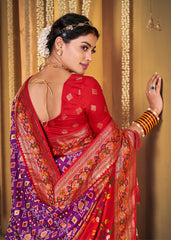 Traditional Ethnicwear Purple Silk Cotton Foil Printed Saree