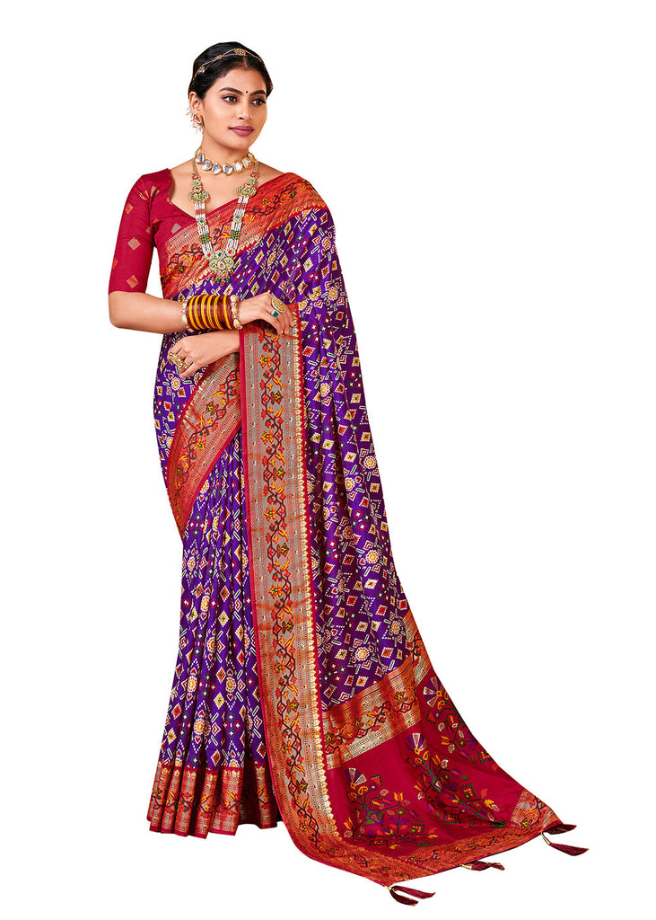Traditional Ethnicwear Purple Silk Cotton Foil Printed Saree