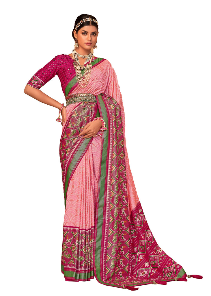 Traditional Ethnicwear Pink Silk Cotton Foil Printed Saree