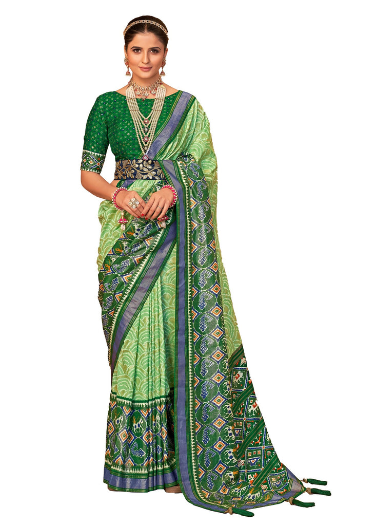 Traditional Ethnicwear Light Green Silk Cotton Foil Printed Saree