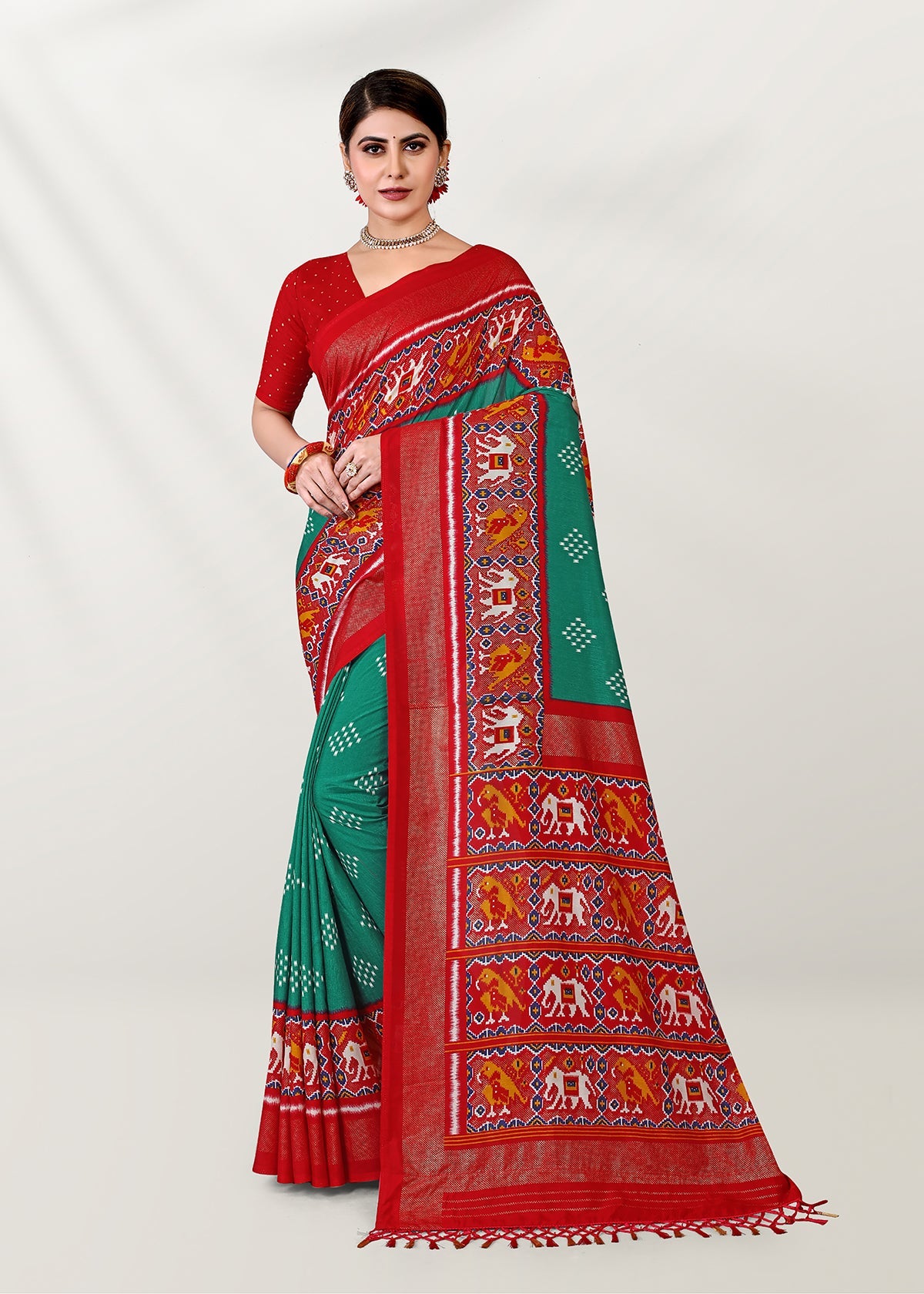 Green Silk Cotton Foil Printed Saree