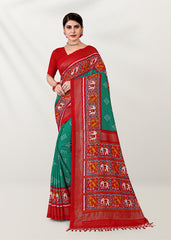 Green Silk Cotton Foil Printed Saree