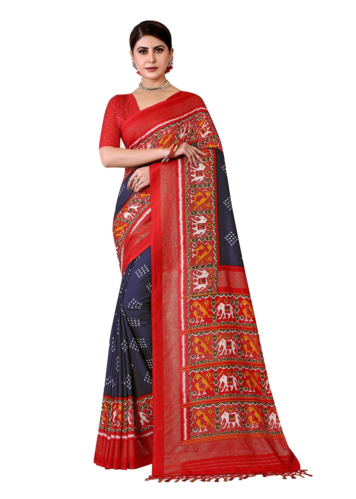 Blue Silk Cotton Foil Printed Saree