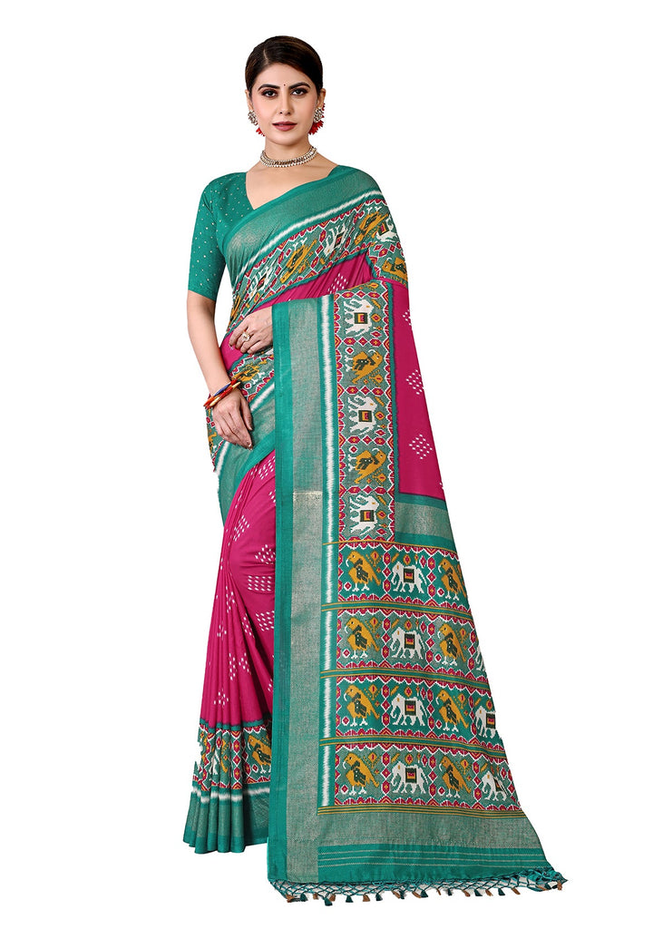 Traditional Ethnicwear Pink Silk Cotton Foil Printed Saree