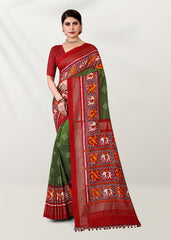 Green Silk Cotton Foil Printed Saree