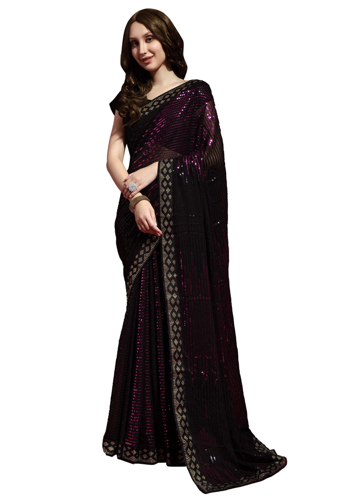 Traditional Ethnicwear Black Faux Georgette Sequin Embroidery Saree
