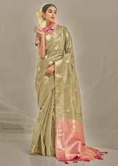 Olive Green Art Silk Woven Saree