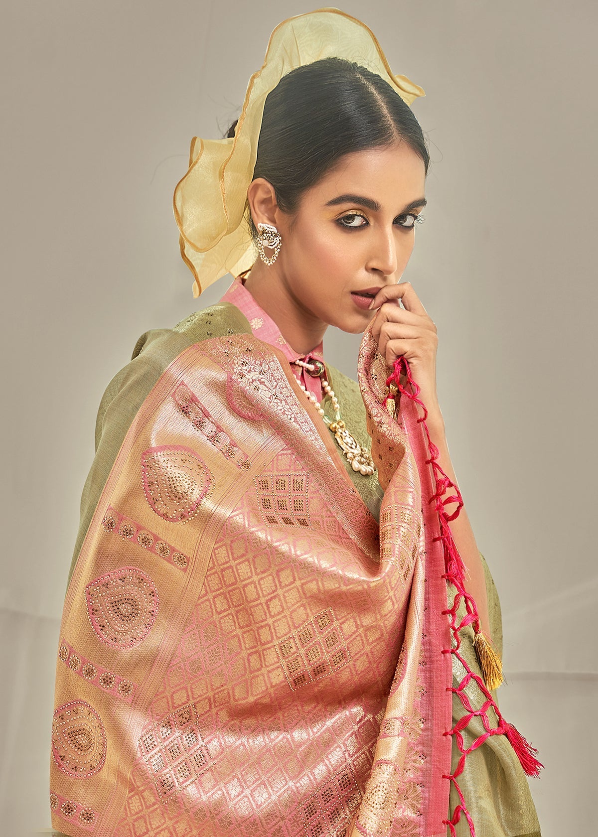 Olive Green Art Silk Woven Saree