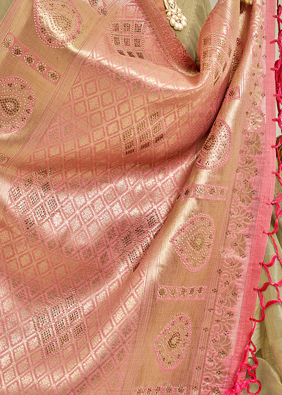 Olive Green Art Silk Woven Saree