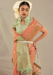 Peach Art Silk Woven Saree