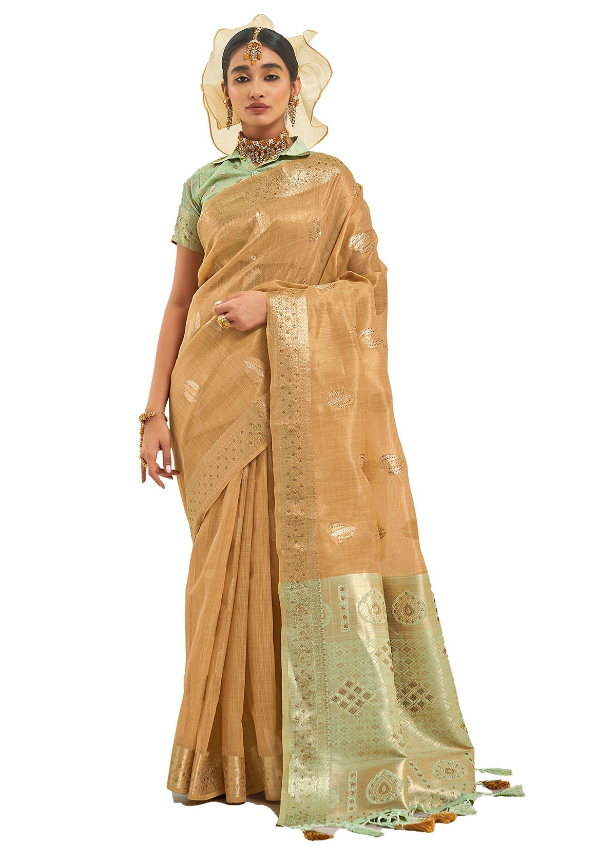 Beige Art Silk Woven Saree