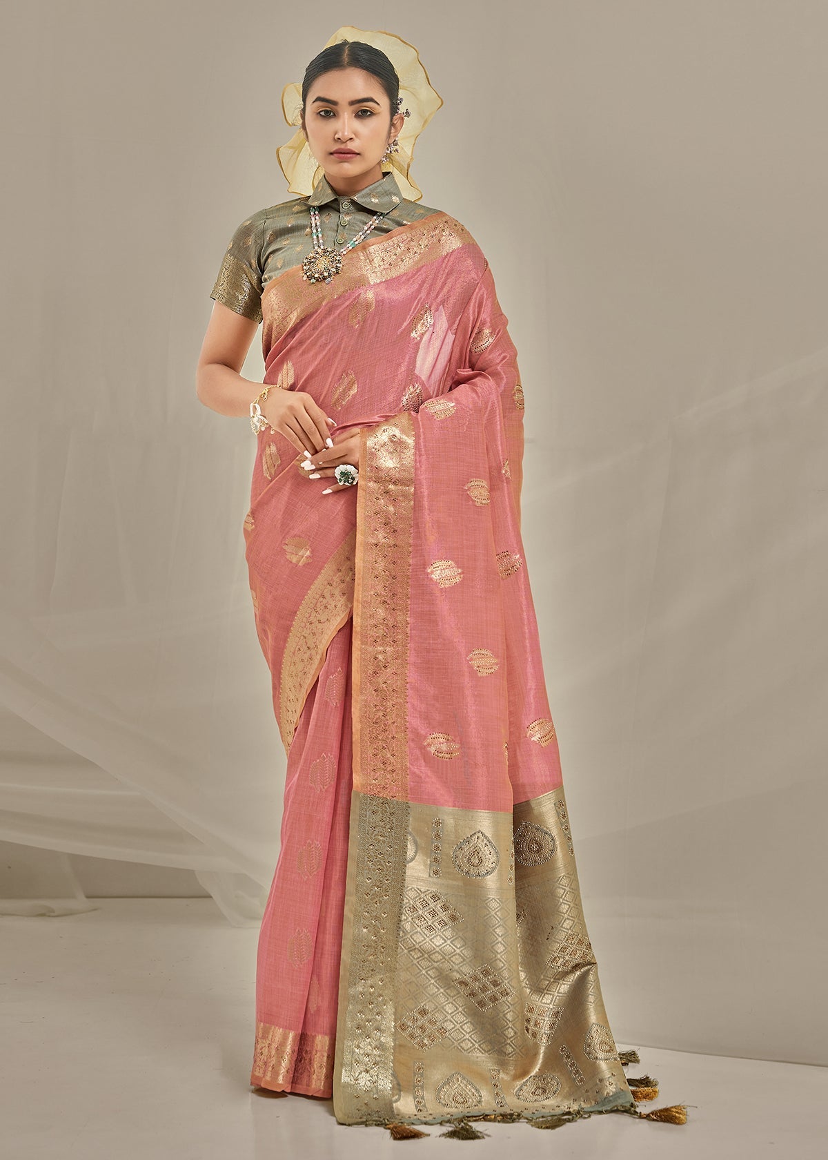 Dusty Pink Art Silk Woven Saree