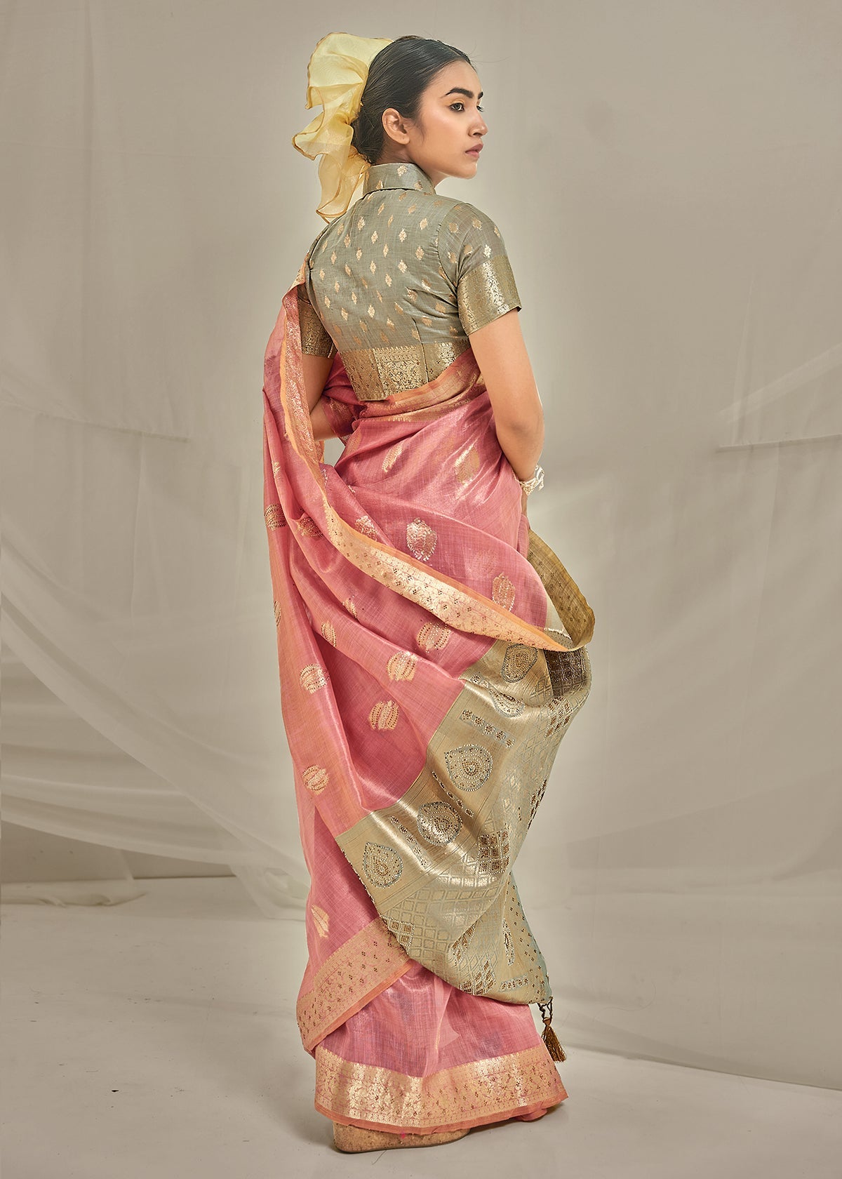 Dusty Pink Art Silk Woven Saree