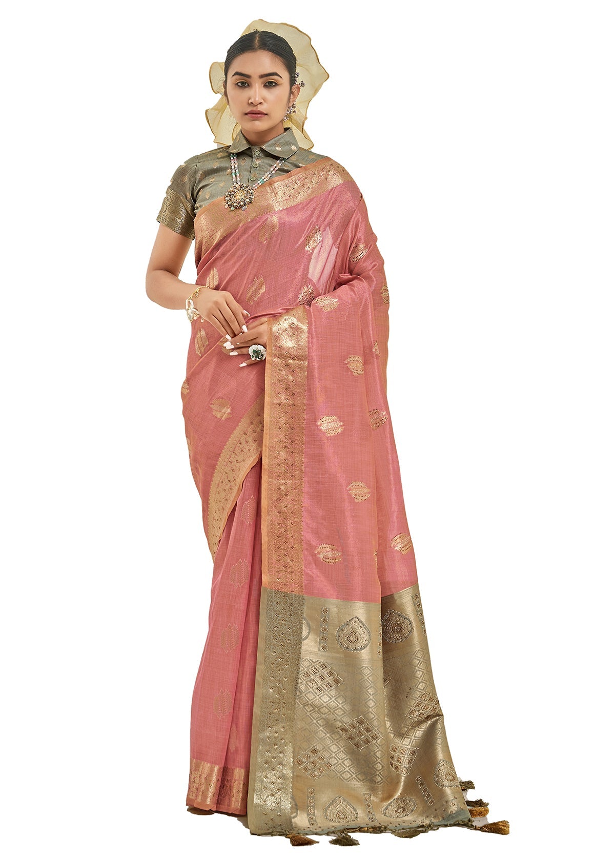 Dusty Pink Art Silk Woven Saree